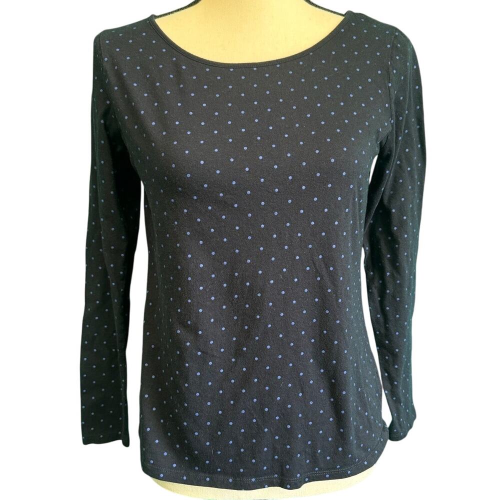 Liz Claiborne Navy Blue Polka Dot Basic Long Sleeve Tee Women's Small